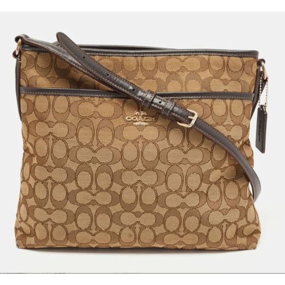 Coach Crossbody Beige/Brown Signature Canvas Leather File Messenger Bag, MP $469 - Picture 1 of 12